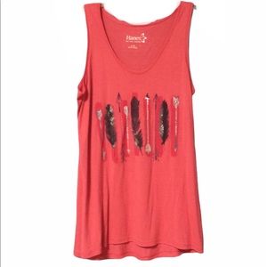 🌸Pink Tank Top with Feather Design Size Large